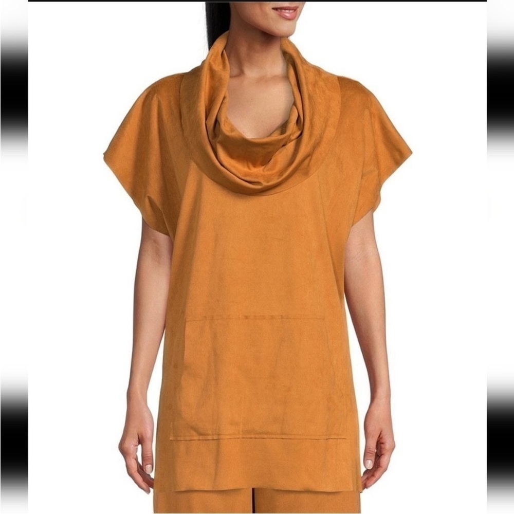 Bryn Walker Brown Faux Suede Tunic Length Cowl Neck Poncho Size Medium F13
